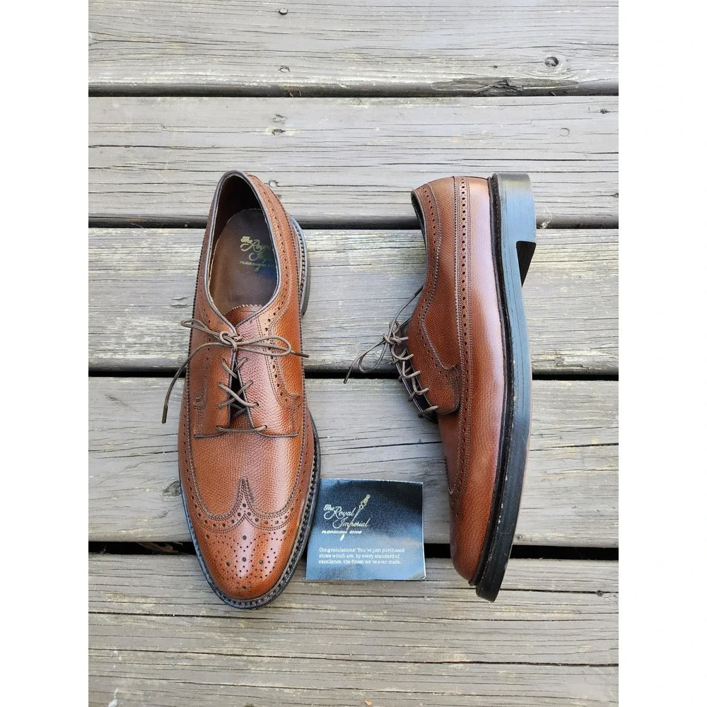 70s Florsheim Royal Imperial Long Wingtip Shoes Pebble Scotchgrain Leather‎ 12